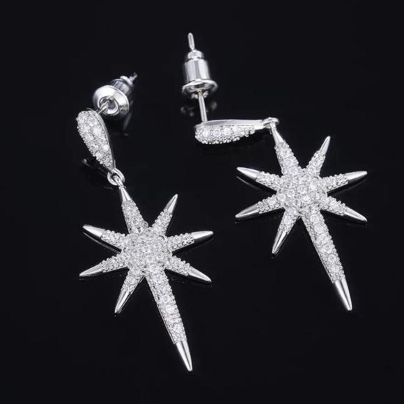 LUXURY STAR 925 STERLING SILVER DIAMOND EARRINGS, NICE EARRINGS, CUTE EARRINGS - Picture 3 of 7